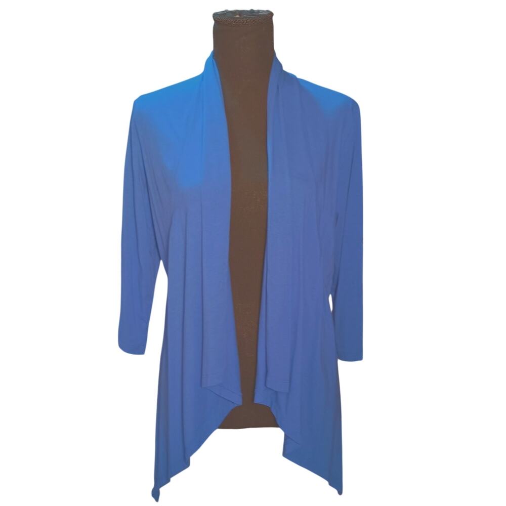 Susan Graver Weekend Blue Open Jacket/Cardigan Shawl Collar 3/4 Length Sleeves S